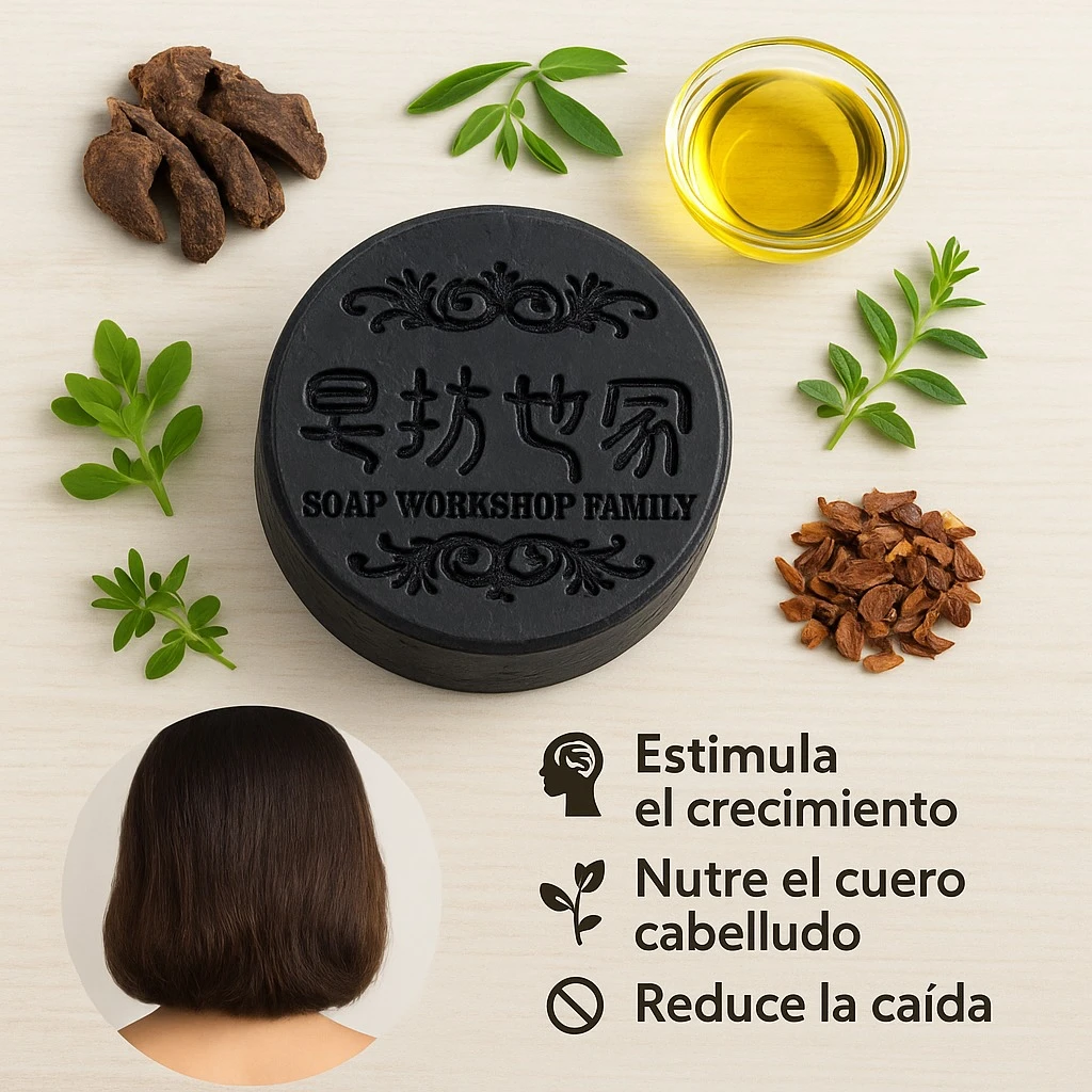Barra de shampoo con ingredientes naturales: Polygonum, aceite y hierbas